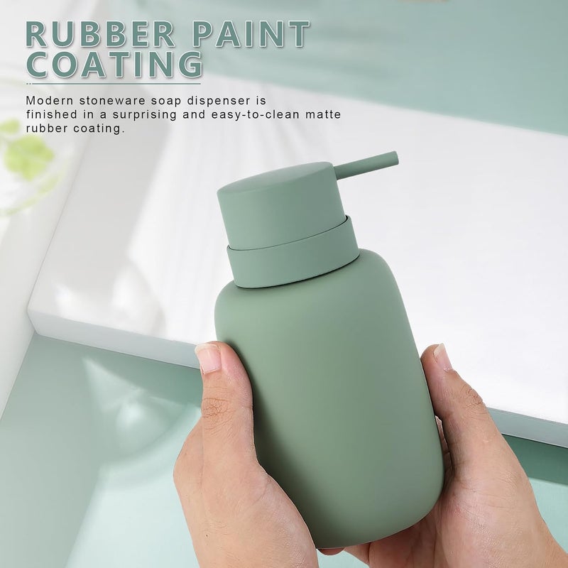 YDSluock Green Soap Dispenser Bathroom,Ceramic Soap Dispenser Lotion Pump Dish Soap Dispenser for Kitchen,16oz Refillable Liquid Hand Wash Dispenser for Bathroom (Rubber Paint) - Image 2